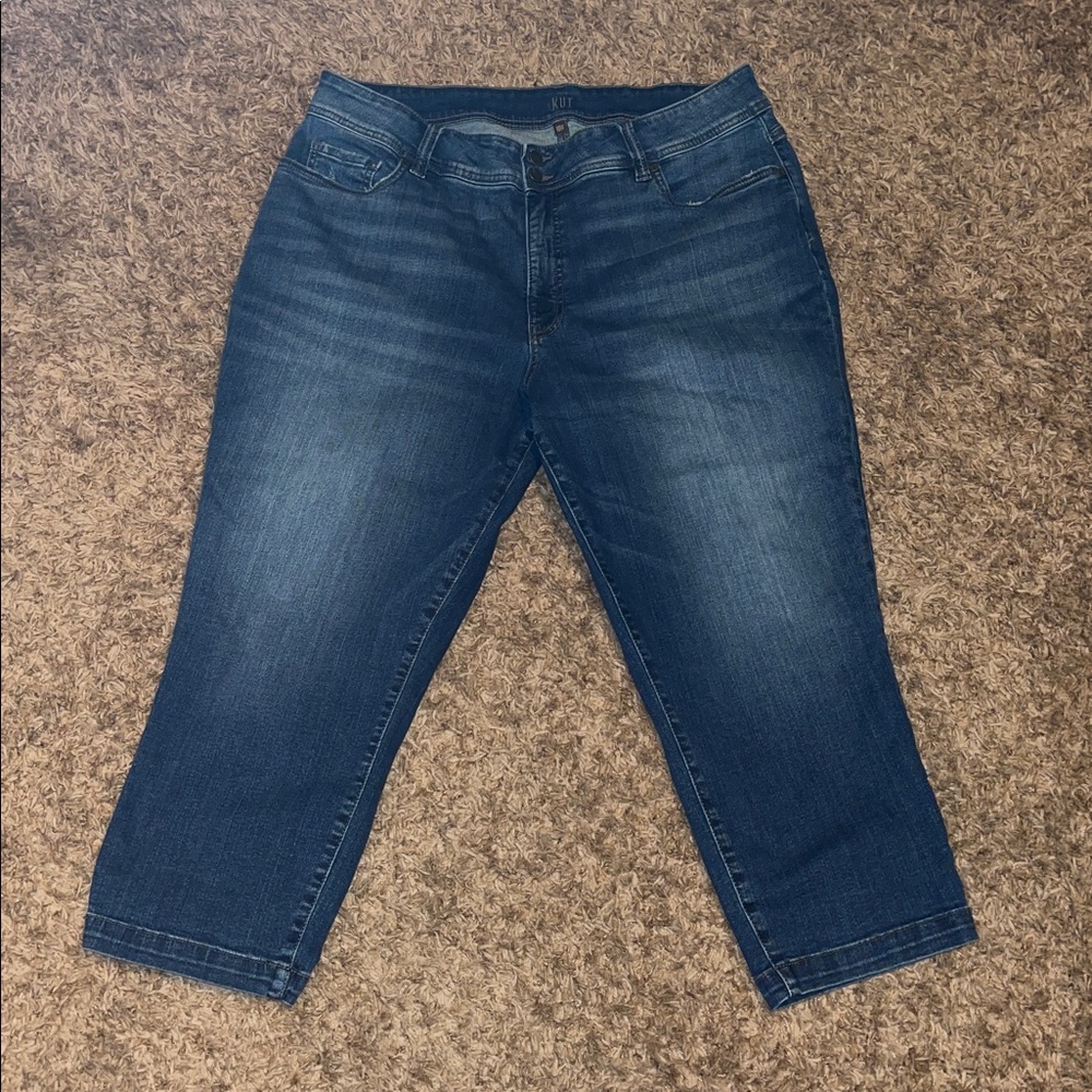 Kut from the Kloth Dark Blue Denim High Rise Fab Ab cropped straight leg 18W